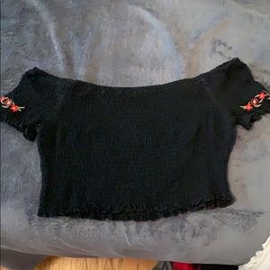 Black detailed off the shoulder shirt!